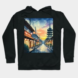 A Japanese Rural Road - Anime Drawing Hoodie